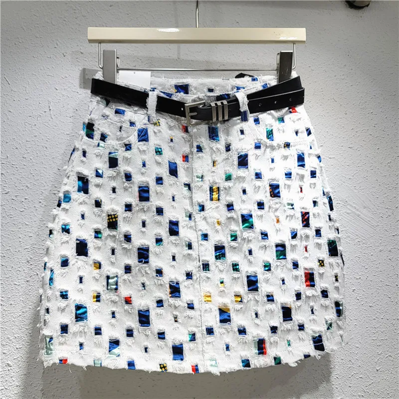 Design Sense Denim Hip-wrapped Skirt - White