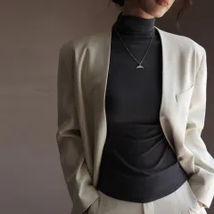 Women's Fashion Semi-Turtle Neck Long Sleeve T-Shirt - Grey - View 1