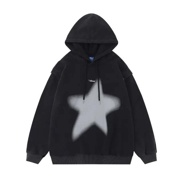 American style XINGX Printed Distressed Detachable Sweater Autumn Couple Loose Top Black - Shop at LoveMi