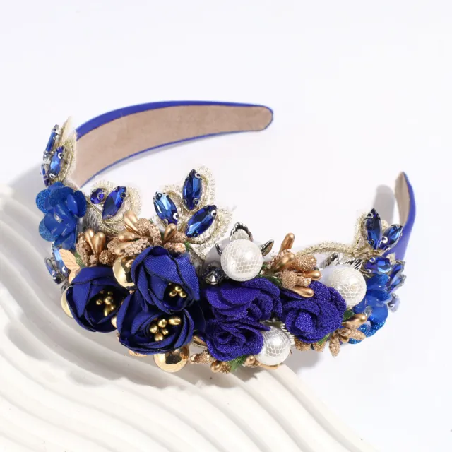 European And American Style Baroque Heavy Industry Rhinestone Pearl Headband Navy Blue - Shop at LoveMi