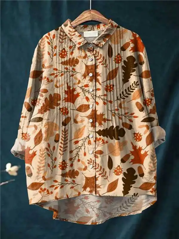 Cross border Long sleeved Bamboo Linen Printed Fashionable All match Lapel Shirt Sf60138 - Shop at LoveMi