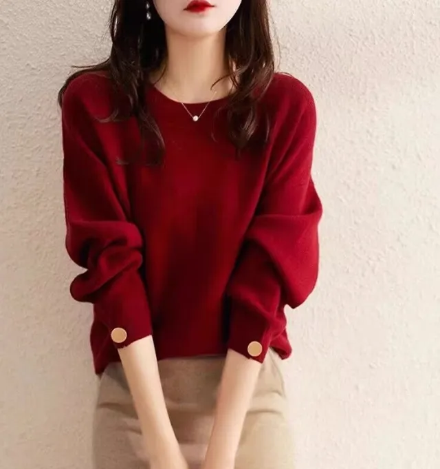 New Design Sense Niche Base Stylish Fashion Red Sweater Red - Shop at LoveMi