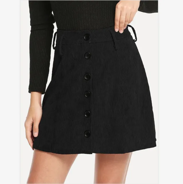 Women's Fashion Solid Color Corduroy Skirt Black - Shop at LoveMi