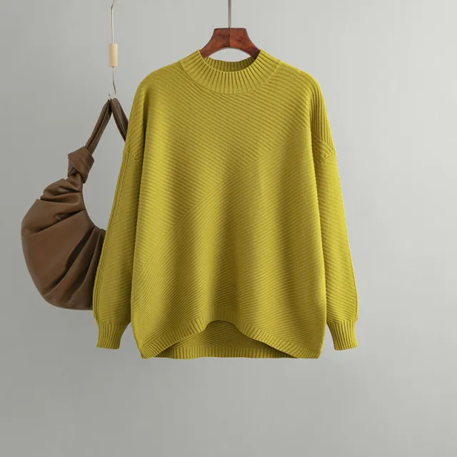 Retro Loose Oversized Long Sleeves Top Solid Color Pullover Sweater Ugyen - Shop at LoveMi