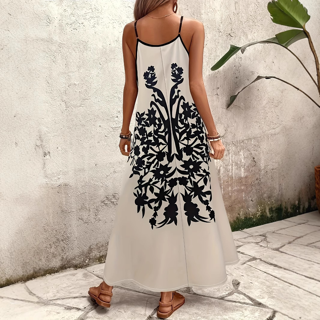 Spaghetti Straps Sleeveless Casual New Women's Printed Long Dress