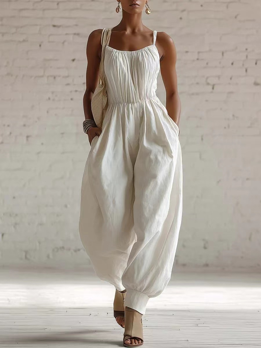 Women's sleeveless jumpsuit in sky blue – wide-leg flare knit low waist