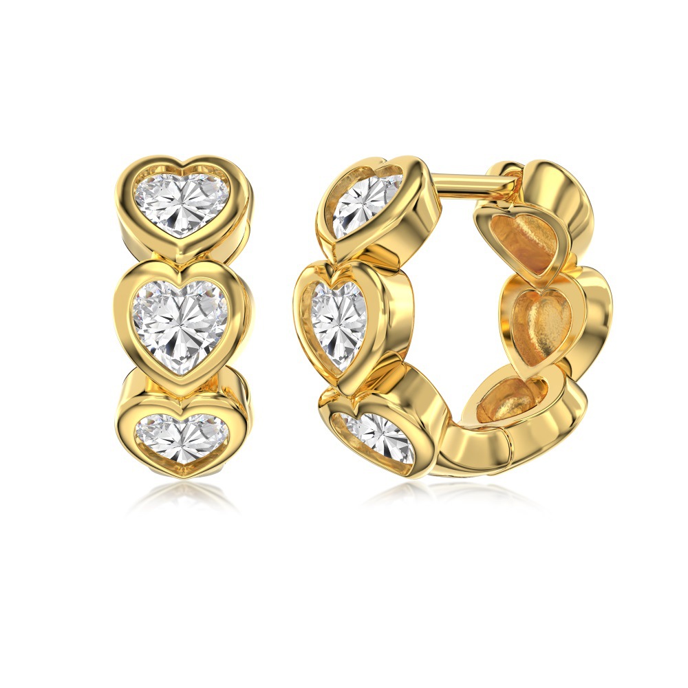 Silver S925 White Heart Shape Loving Heart Zircon Arrangement Inlaid Bezel Setting Glossy Exquisite Compact Ear Ring