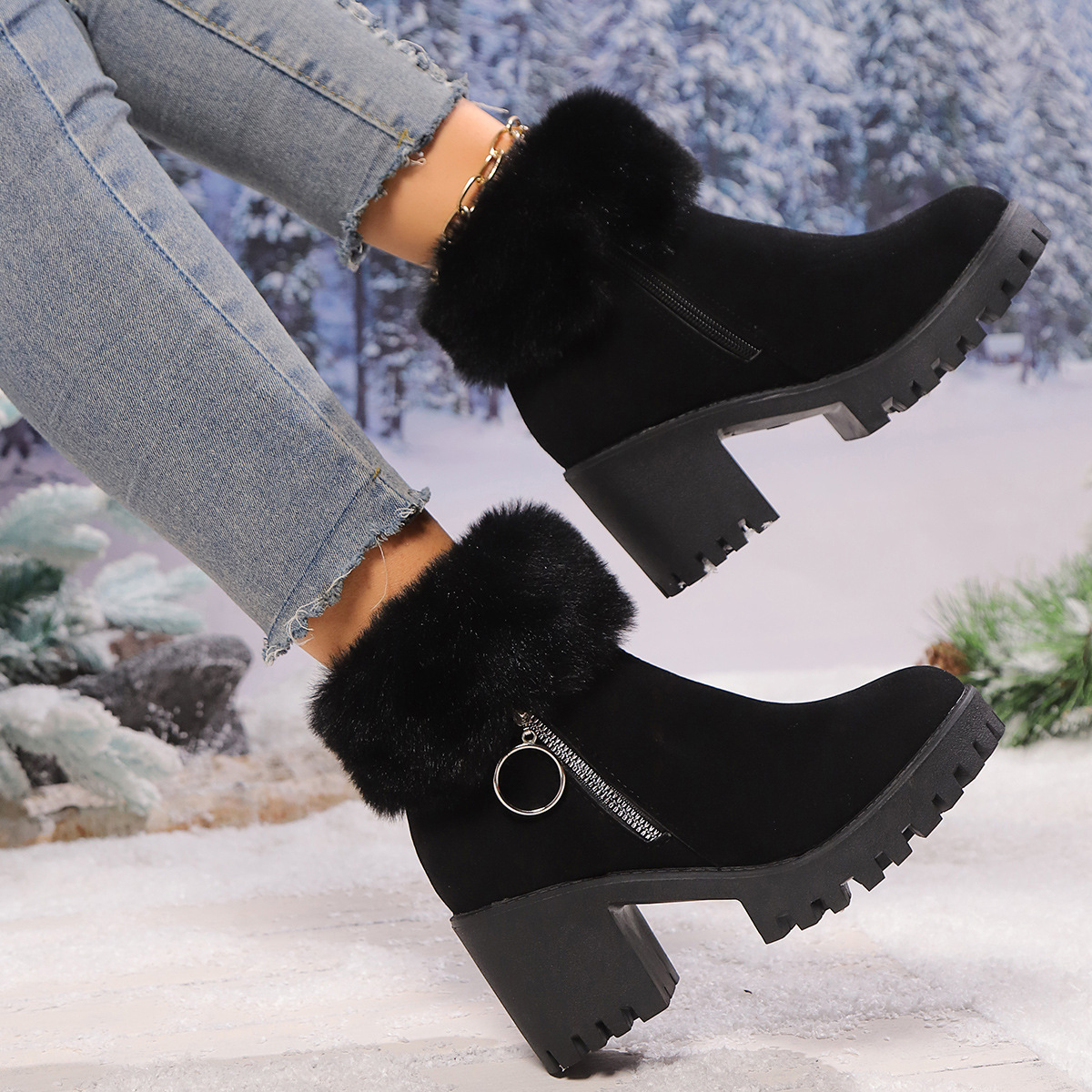 Title 14, Snow Velvet Thermal And Thickening Thick Heel W...