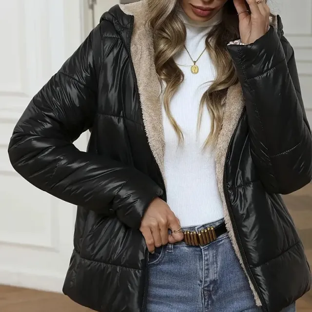 Brushed And Quilted Warm Hooded Cotton padded Coat Black - Shop at LoveMi