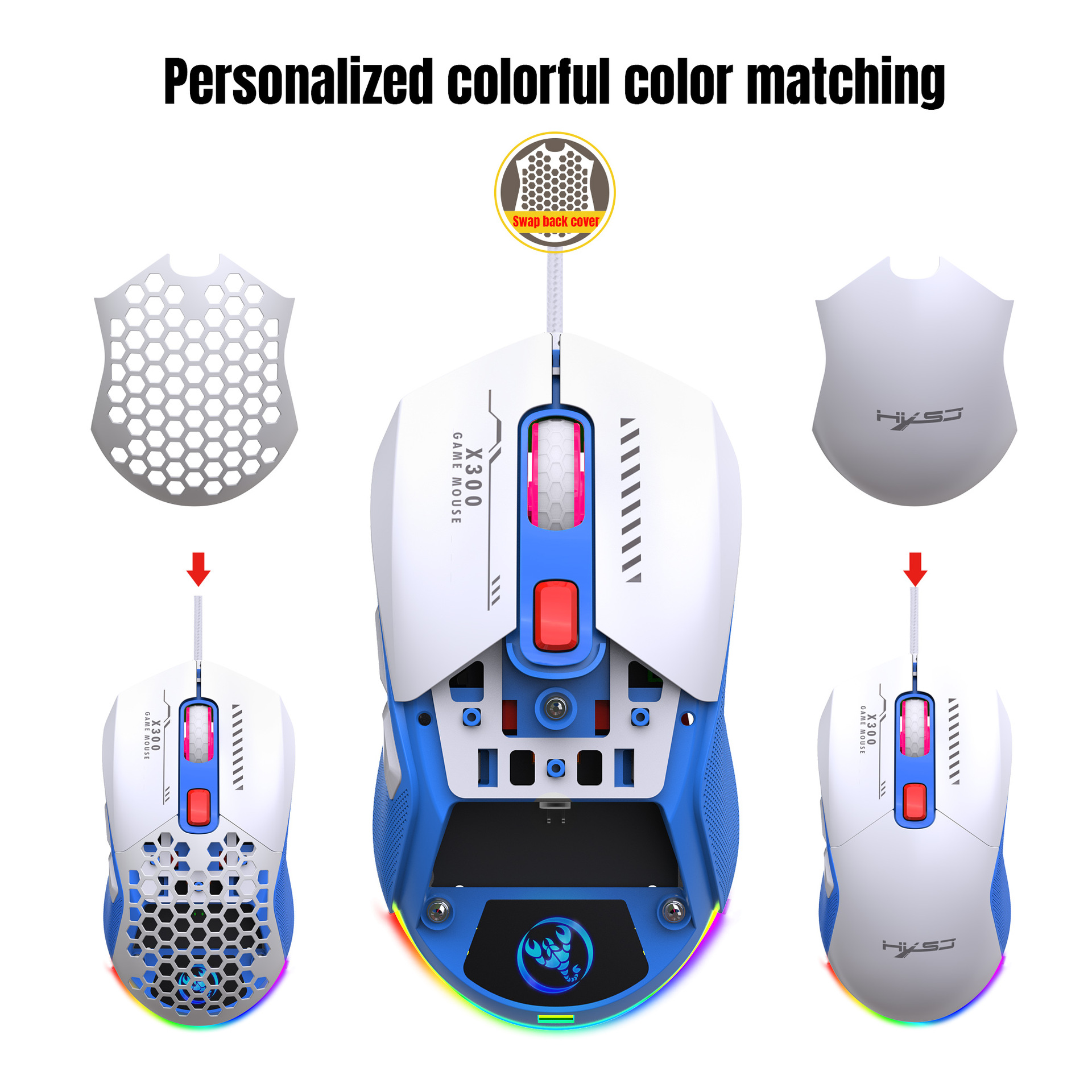 Hollow Out Wired E-sports mus RGB Luminous Lightweight - Miniatyr 23