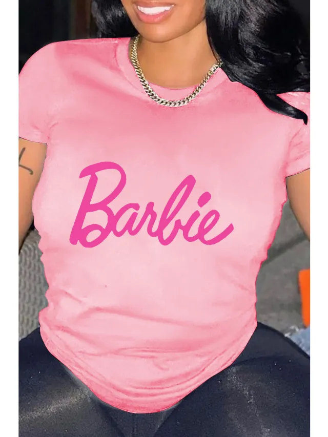 Cartoon Printed Large Size Round Neck Width Pink - Shop at LoveMi