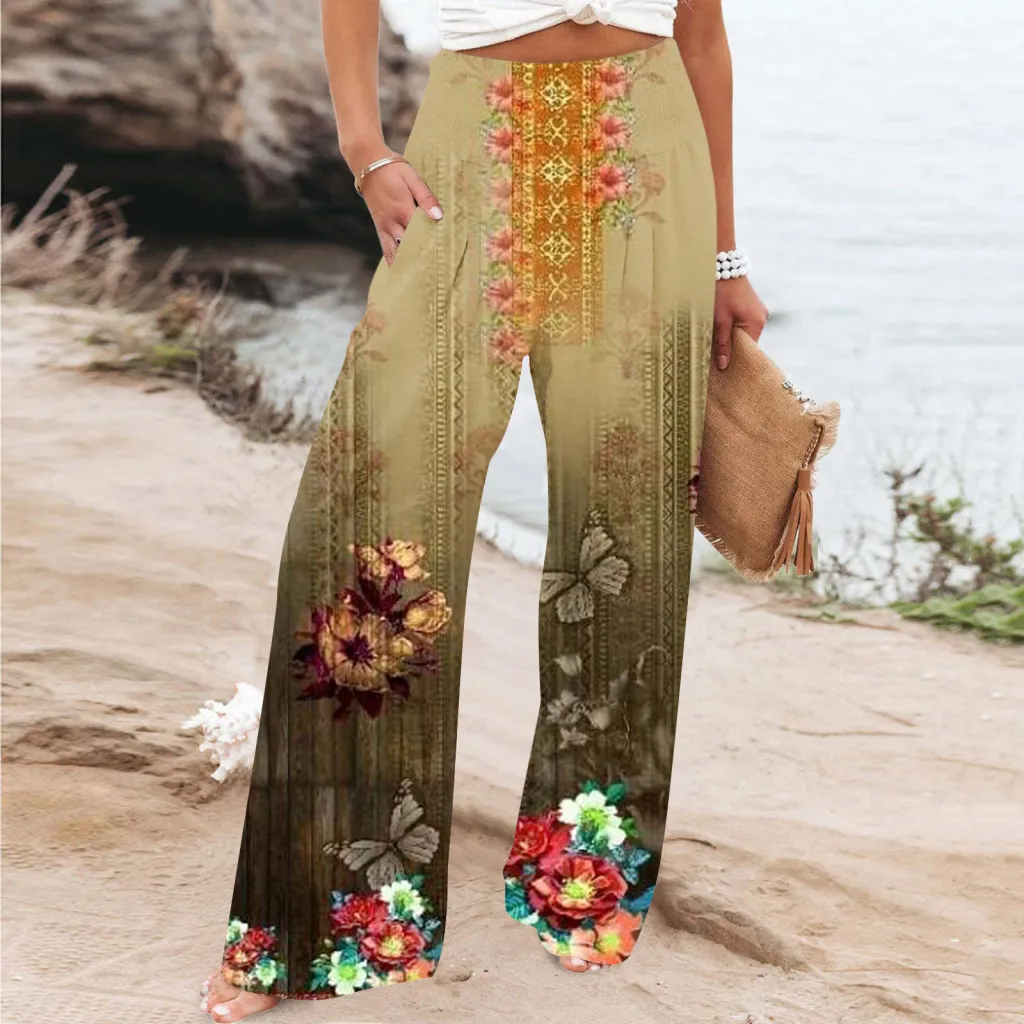 Elegant Series New Printed Loose High Waist Casual Wide Leg Pants - Bmslp197-L