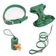 Dog Tactical Chest Back Anti-bite Waterproof Collar - Green Four Piece Set - View 1