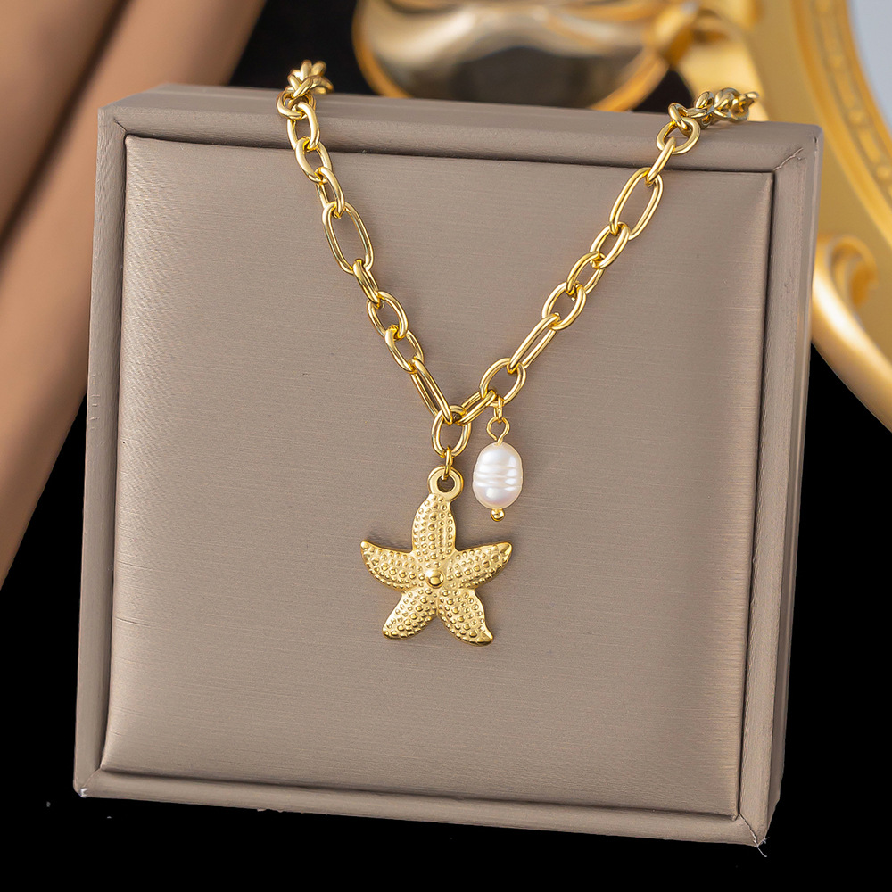 Fashion Stainless Steel Starfish Shell Necklace