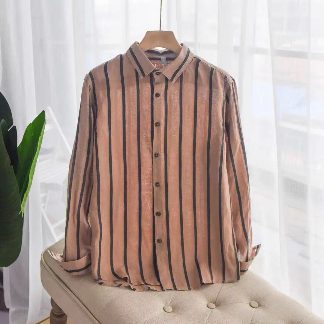 Autumn Cotton Long Sleeved Shirt Striped New Men's Casual Youth Thin Loose Korean Style Fashion Shirt Coat
