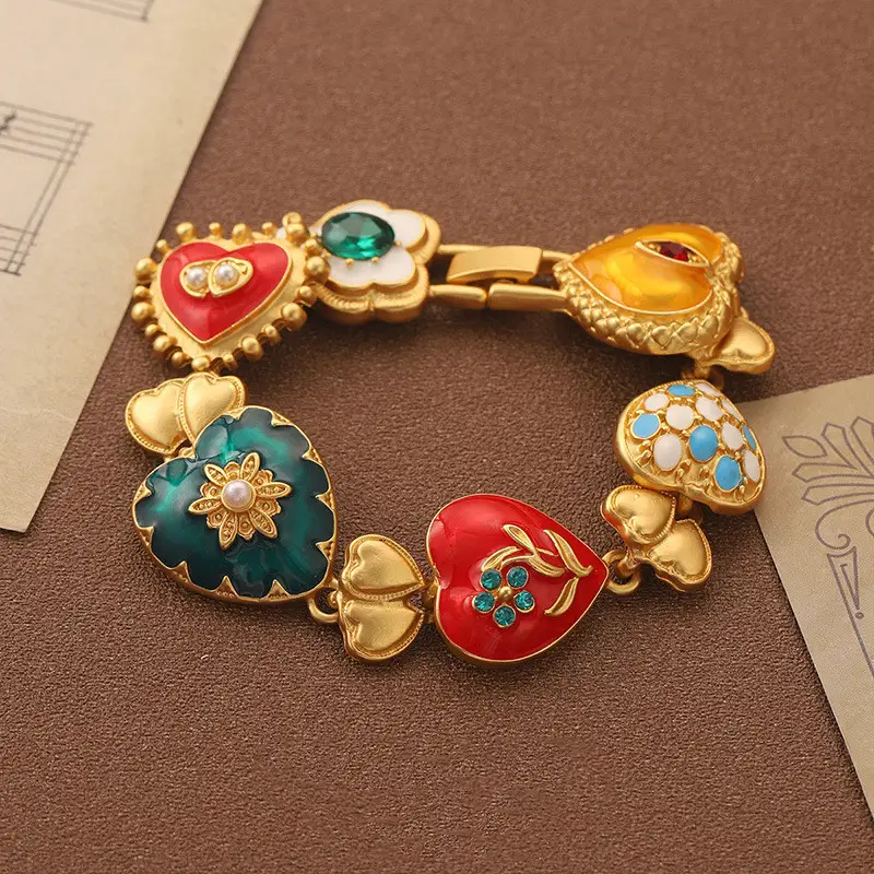 Retro Colorful Artistic Love Carved Embossed Bracelet