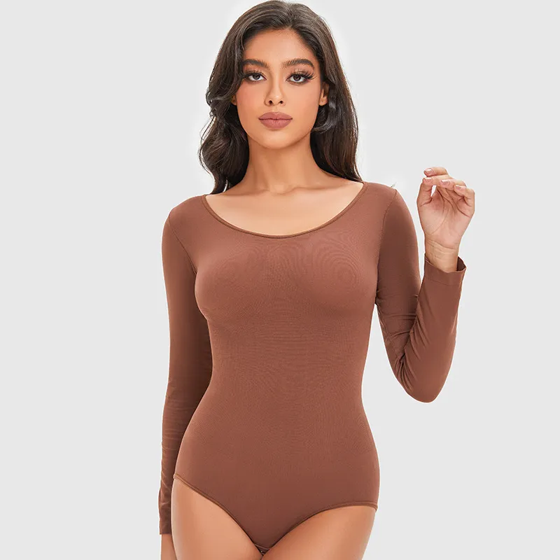 Shapewear Bodysuit Long-sleeve Lingerie For Women - Brown