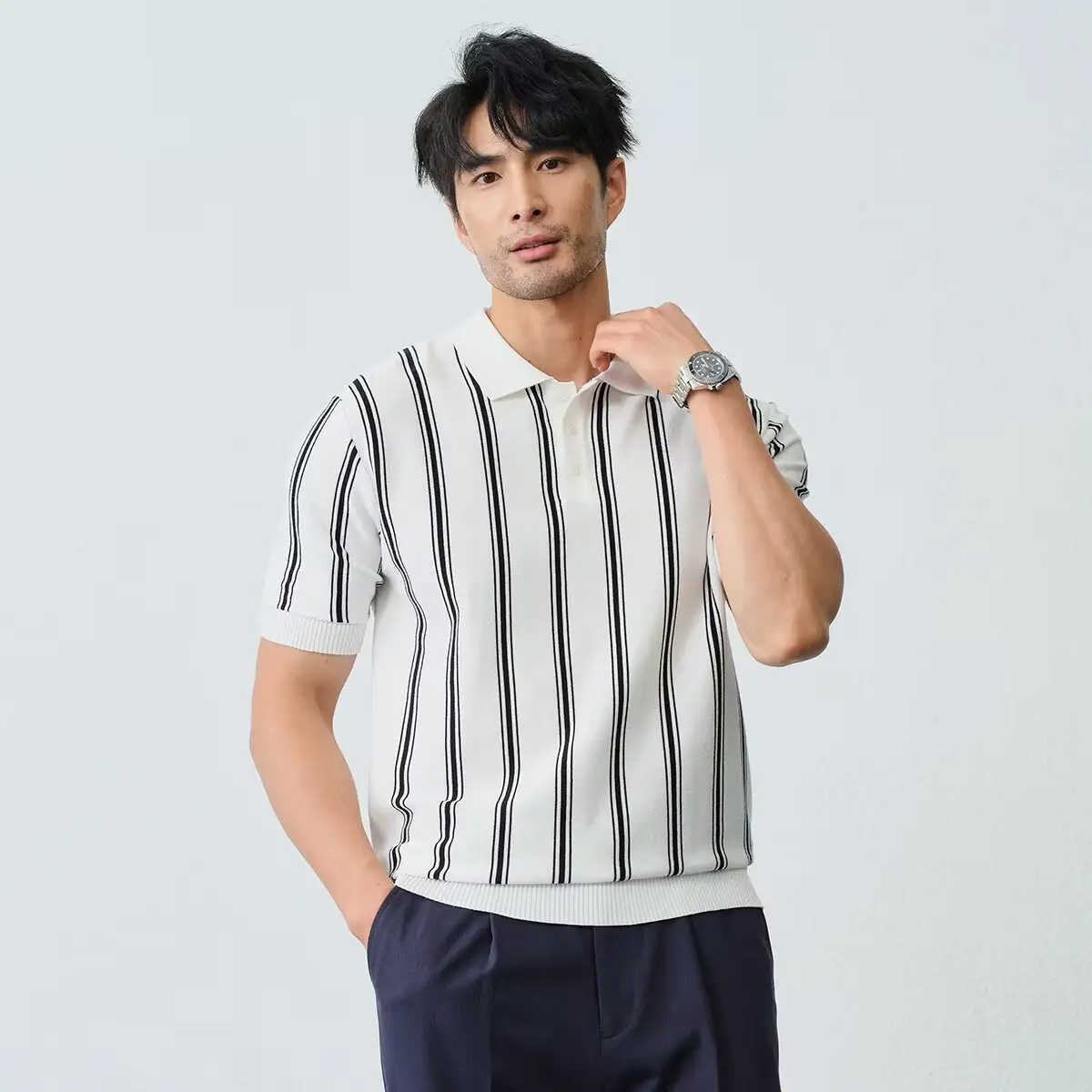 Men's Striped Short-sleeve Knitted Shirt