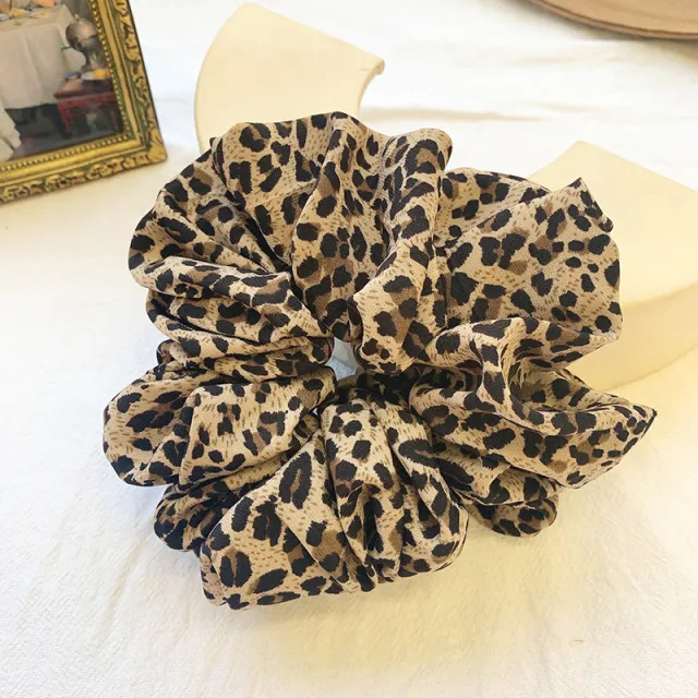 Women's Retro Minority Floral Hair Rope Leopard Print Beige - Shop at LoveMi