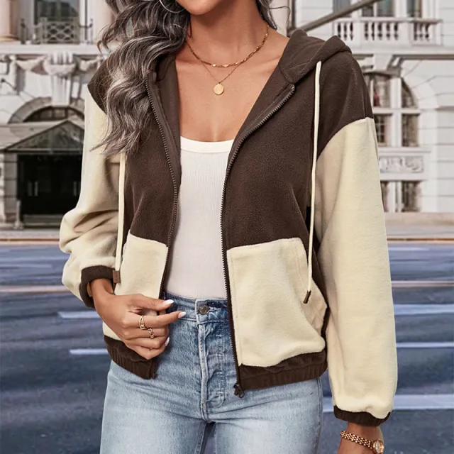 Polar Fleece Zipper Cardigan Outerwear Brown - Shop at LoveMi