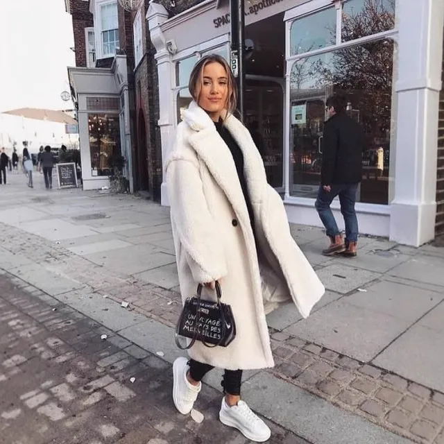 European And American Autumn And Winter Double sided Lapel Woolen Coat For Women White - Shop at LoveMi