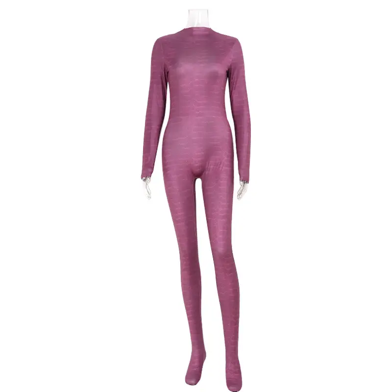 Womens Long-Sleeve Bodysuit With European And American Snake-Print Mesh And Floral Print