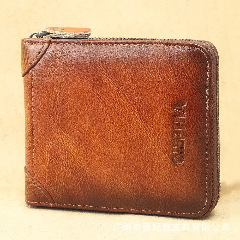 Leather Zip-Around Wallet with RFID Protection