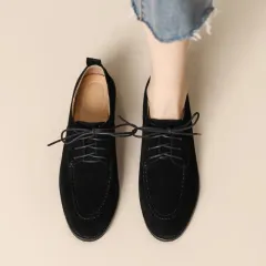 Retro Loafers Lace-up Deep Mouth Pumps Women - Black - View 1