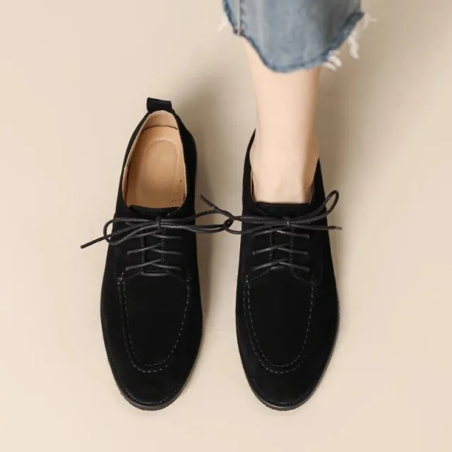 Retro Loafers Lace up Deep Mouth Pumps Women Black - Shop at LoveMi