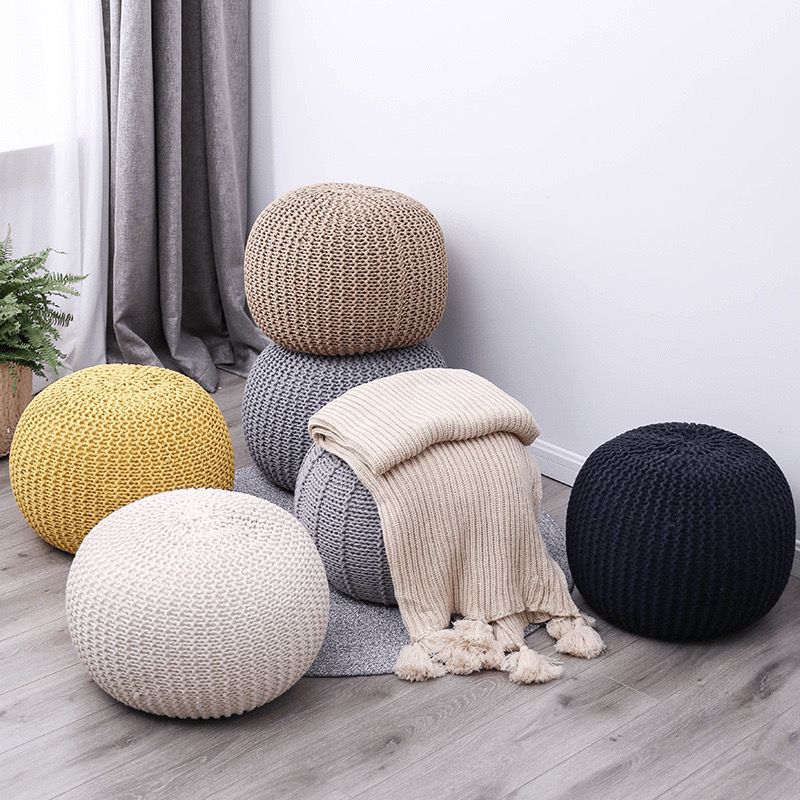 Handwoven Round Simple Round Ottoman Home Decor Ball Cushion Cover