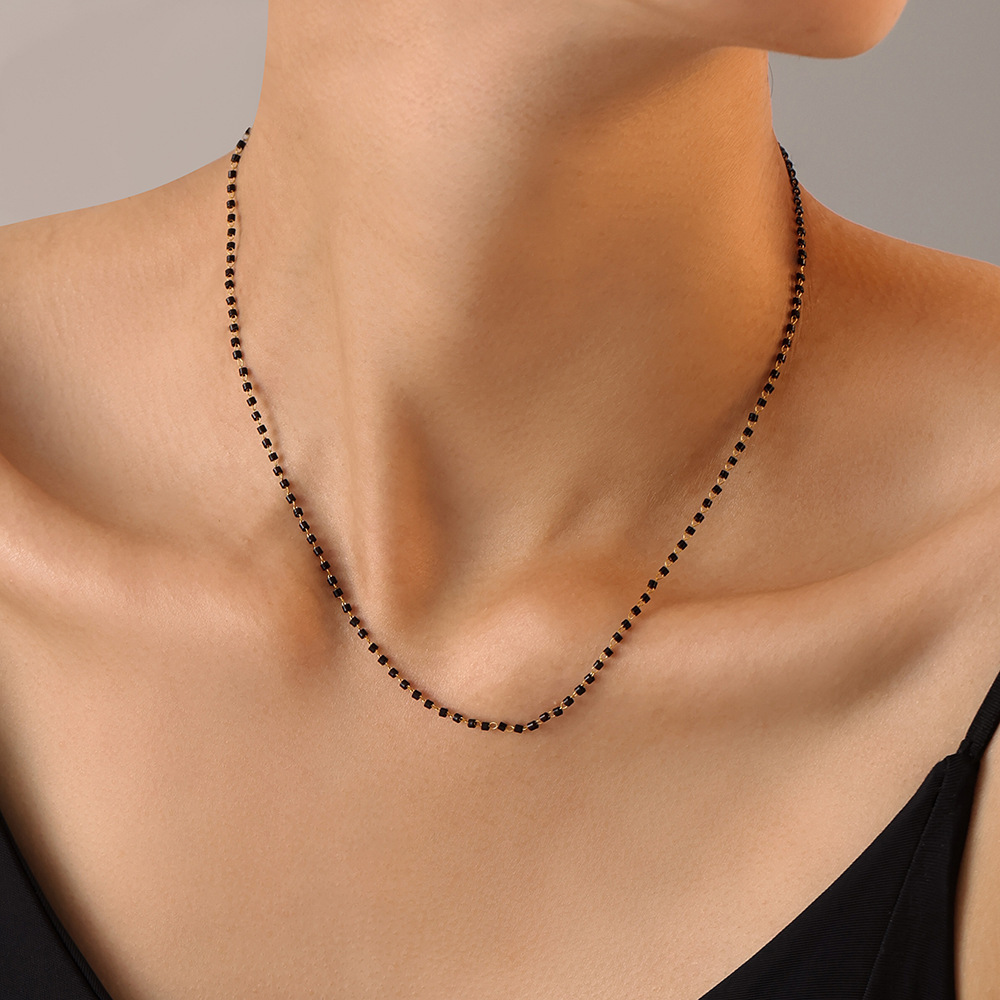 Titanium Steel Rice-Bead Chain Necklace, picture 2 of 4