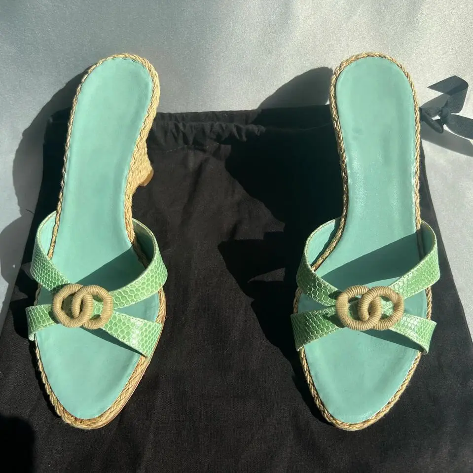 Womens French-style Cross-strap Woven Wedge Open-toe Sandals
