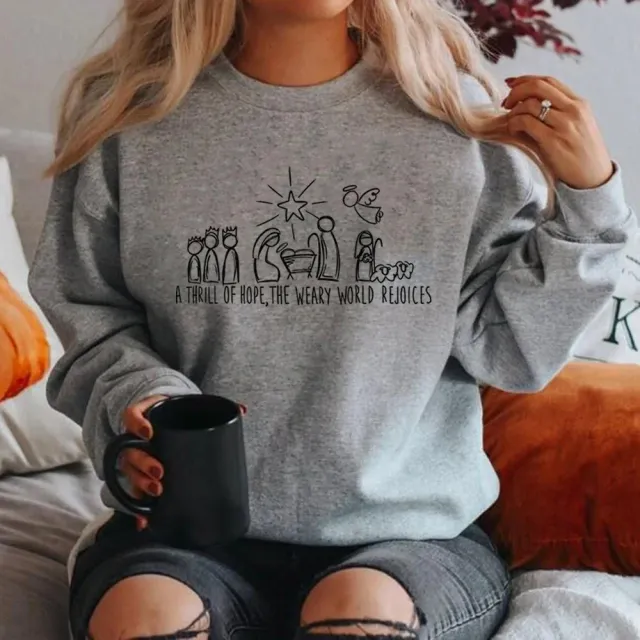 Christian Christmas Sweatshirt Nativity Scene Sweater Gray - Shop at LoveMi