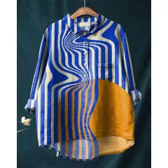 Lapel Long Sleeve Shirt Retro Line Polka Dot Top - 9 Models D759-5Xl - View 1