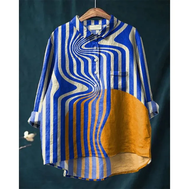 Lapel Long Sleeve Shirt Retro Line Polka Dot Top 9 Models D759 5Xl - Shop at LoveMi