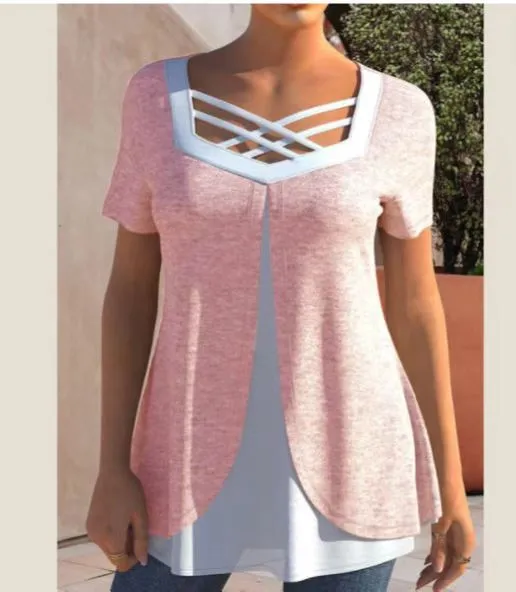 Women's Casual Print And Color shifting Plus Size Short Sleeve Pink - Shop at LoveMi