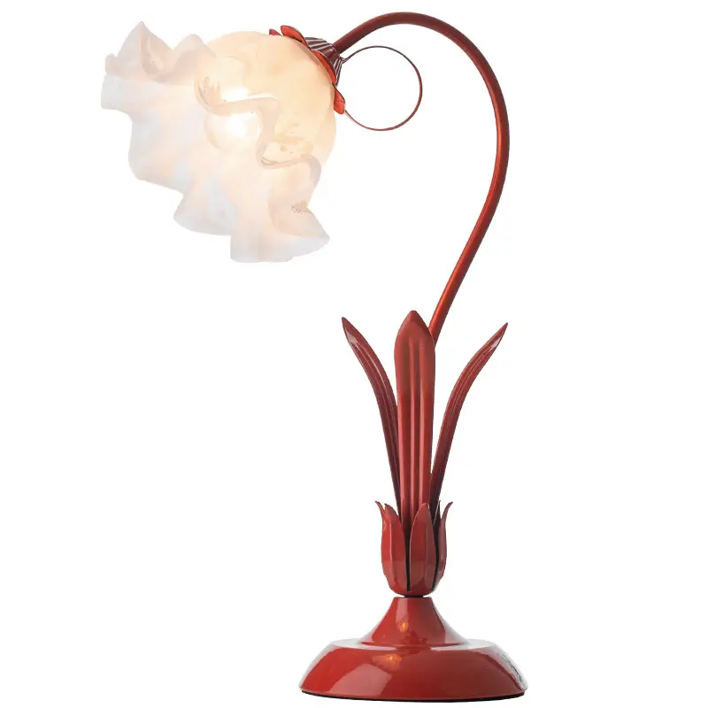 Red Flower Bedside Lamp Wrought Iron Table Light
