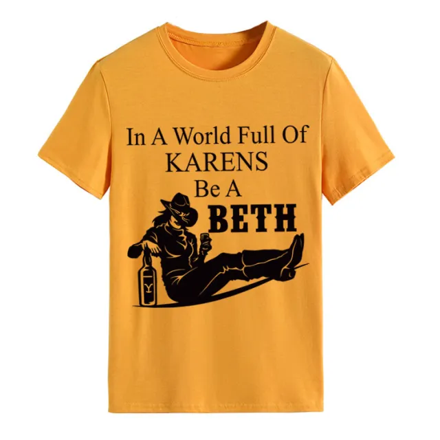 Letter Crew Neck Denim Printing Short Sleeve T shirt Bottoming Loose Women's Clothing Mustard Yellow Black Words - Shop at LoveMi