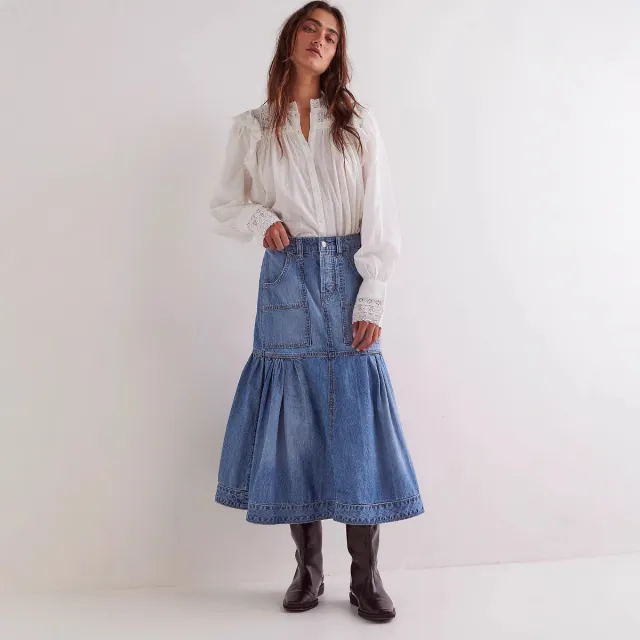 Fashion Personality Retro Women's Casual Denim Skirt Light Blue - Shop at LoveMi