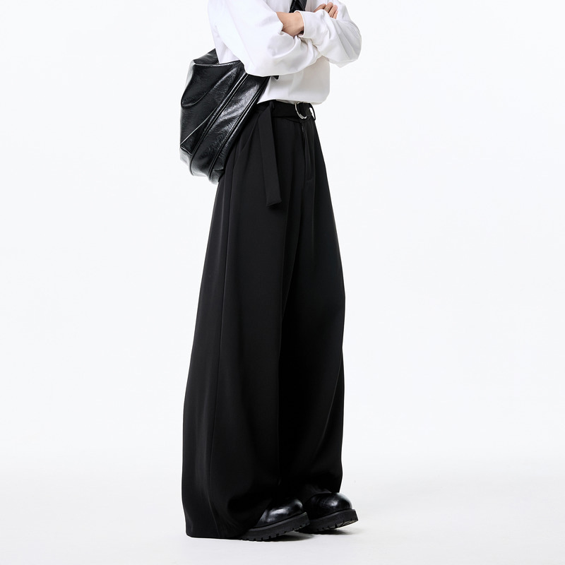 Mens Draping Wide-leg Loose-fit Straight-leg Pants