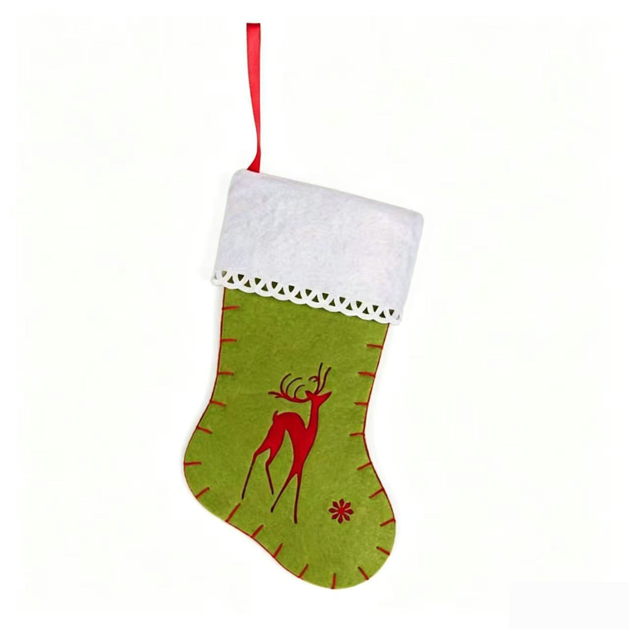 Red and green snowflake felt christmas stocking ornament