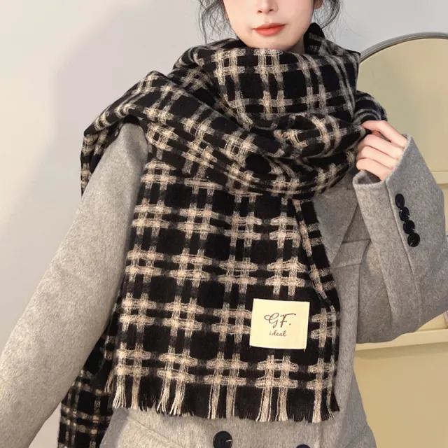 Korean Style Plaid Scarf Winter Women Black Well Shaped Grid - Shop at LoveMi