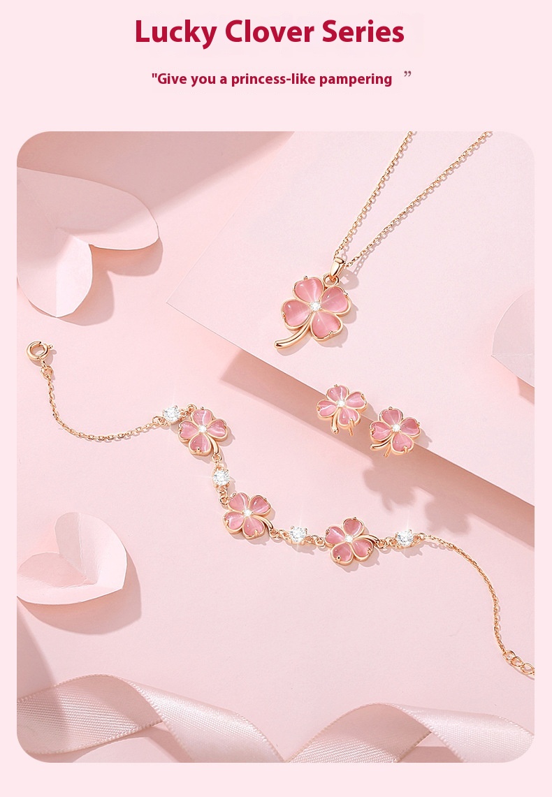 Tichiya Real Shot Four-leaf Clover Bracelet Woeman Pure Silver 990 Heart-shaped Opal Necklace
