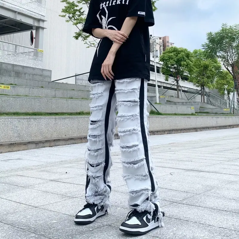 Ripped Jeans Street Straight Casual Versatile Trousers Men