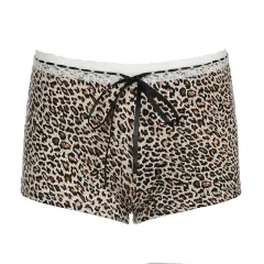 European And American Leopard Print Lace Stitching Lace Casual Shorts Low Waist Lace-up Bow Slim Fit - Leopard - View 1