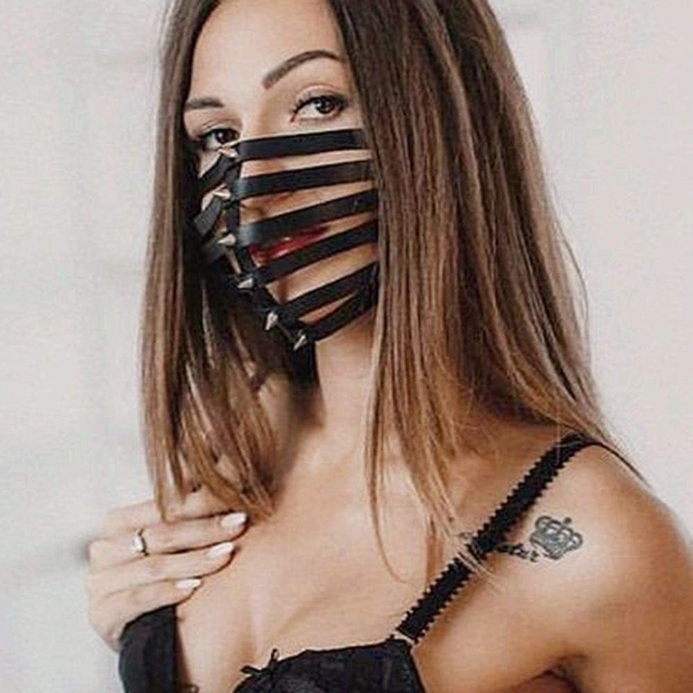 Spiked Rivet Leather Mask, Cutout Gothic Style