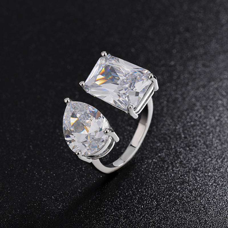 Simple Super Flash Water Drop Square Zircon Ring For Women