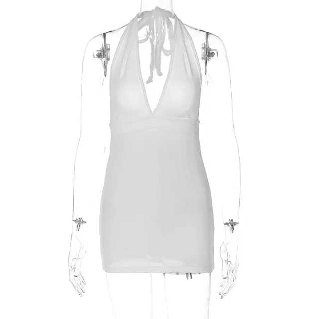Women's V neck Backless Skinny Sheath Dress White - Shop at LoveMi