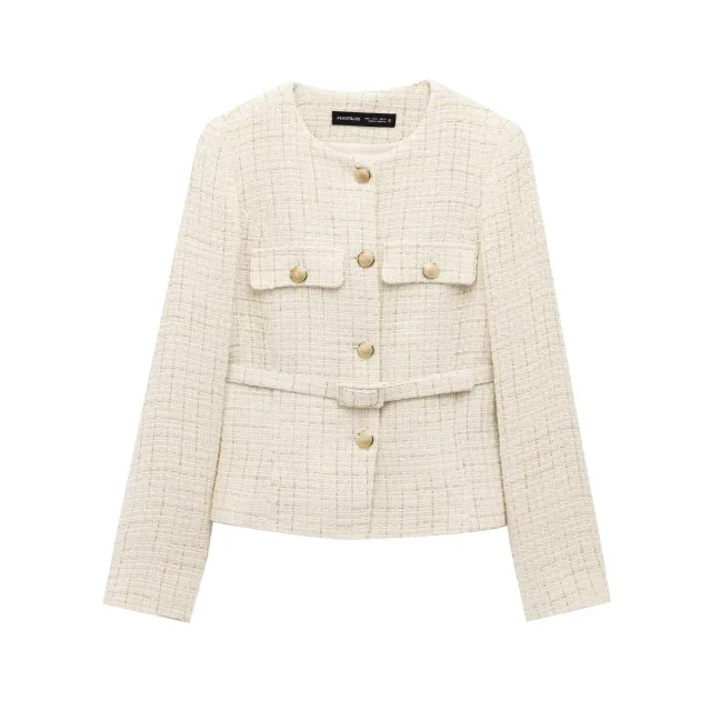 Round Neck Long Sleeve Belt Texture Casual Coat - Shop at LoveMi