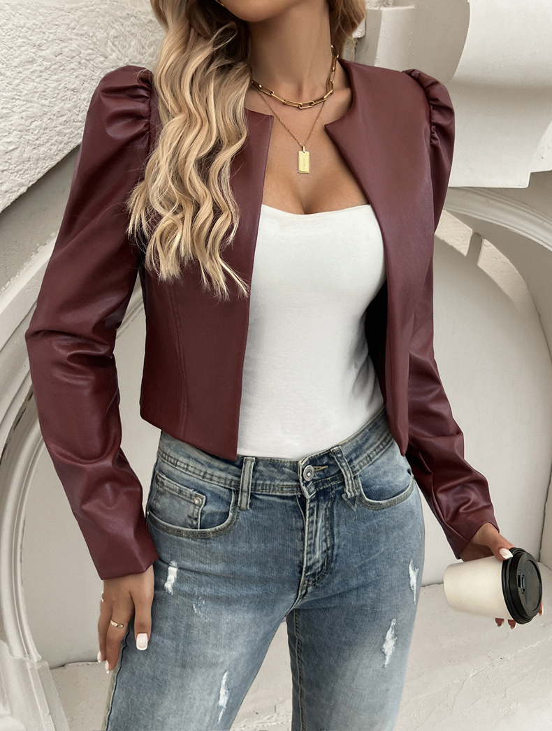 Title 13, Womens Leather Jacket, Solid Color Cardigan. A...